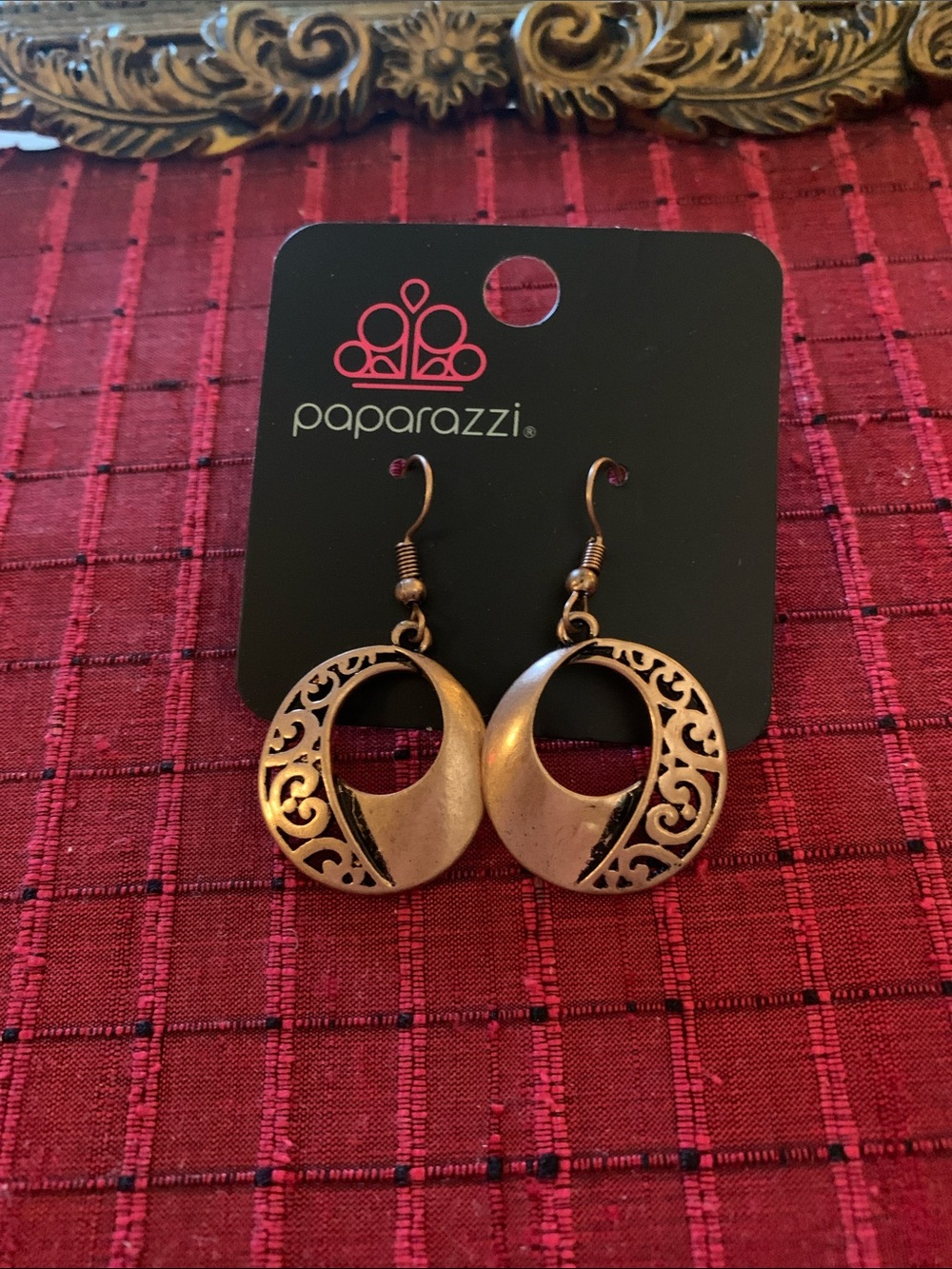 paparazzi Bronze Filigree Crescent Earrings - Bronze